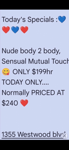 (323)360-3249 is ethnicity_Mixedandoffers nuru massages, asian massage, bodyrubs in Los Angeles and available for service_location_incallon rubrankings Body 2 BODY EXPERIENCE

15 mins $130

30 mins $175

60 mins $240 /////🔥🔥🔥NOW  $199 SPECIAL TODAY 🔥🔥🔥

90  mins $350 including mutual Massage

60min VIP/GFE $450 


Hello my name is Alexis I’m Independent
Here visiting for a short time…
Come to my private Studio here in Westwood 
6pm-10am


