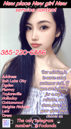 (385)230-6886 is ethnicity_asianandoffers nuru massages, asian massage, bodyrubs in Salt Lake City and available for service_location_incallon rubrankings New place, New girl, New service content
New Japan, Korea girls you can choose !
Gentlemen, thank you for reading my advertisement.
We have just opened 3 new spa centers. The new staff members have different styles and an open-minded attitude.
Provide the services you desire. Affordable price, clearly marked prices, no extra tips
Vip kiss 69 B2b Fs Bbj Bb*s Cim Cob Cof Dfk Dt gfe 4 Nuru Pse Sf2 Wf Lick 
Our girls are scattered throughout various parts of UT. 
We will arrange the most convenient route for you so that you can have a pleasant time with these girls smoothly.
Business hours: 8 am - 12:30 am
Telephone：385-230-6886
Address
Salt Lake City
Murray 
Taylorsville 
Holladay
Millcreek
Midvale 
Ogden
Orem
Telegram ID：@Yodanda（The only telegram number）
!!!Cautionary Notice: If you encounter situations involving deposits/advance payments or gift cards, it is definitely a scam.
Please do not fall victim to such schemes!!!
