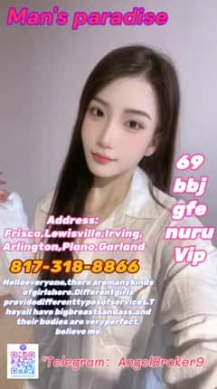 (817)318-8866 is ethnicity_asianandoffers nuru massages, asian massage, bodyrubs in Dallas and available for service_location_incallon rubrankings Grand opening ！Eight-deal discount！
SHE Spa Massage Welcome to my service
We attach great importance to customer experience, understand their needs, strictly require girls to receive training, and can provide
Offer special promotions.
I will book the best service for you.believe me!
New girls arrives 100% BBBJ Meet quality relaxation More choices!
No tips are charged! No additional charges!Spend less money and enjoy the best service.
Unique massage techniques bring you the most comfortable stress relief and physical disease treatment
Vip b2b nuru 69 gfe fs b*j b*fs Massage /100% Safe Fresh Clean Discreet Playful & Open Minded
Open：8am-12am
City ：Dallas
Address：Frisco,Irving,Arlington,Plano,Garland
Appointment：817-318-8866
Telegram：@AngelBroker9（The only telegram number）
We are a chain organization dedicated to meeting the needs, ensuring safety and protecting the rights of every customer.
Please contact me to find the nearest business location to your location.
!!!Cautionary Notice: If you encounter situations involving deposits/advance payments or gift cards, it is definitely a scam.
Please do not fall victim to such schemes!!!
Remember my contact information!
