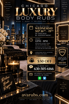 (630)505-6166 is ethnicity_Blackandoffers nuru massages, asian massage, bodyrubs in Chicago and available for service_location_bothon rubrankings hi I’m Cocoa Cinnamon...

I’m a Erotic Table Body Provider, aka erotic masseuse. I’m sensual, sexy, and I’m here to help you relax all of stress away. I'm available to host and outcall. I’m an all natural, Ebony voluptuous woman, with cocoa brown skin, and a smile that will warm your heart.

Let's take a ride through your darkest, kinkiest, and most outlandish fantasies. I’m into kink, cuddling, dirty talk, cocktail dates, mutual massages, plus I’m very open-minded. Good Hygiene and cleanliness is mandatory for myself and you as well. Complementary shower before or after your session when hosting.


Serious Clients ONLY No Games! - 100% Real & can verify. Discreet High-Class Experience.

I'm available by appointment 12pm to 8pm. I can be available before noon for an additional 25$ and after 9pm for additional 50$.

Please text before calling, I greatly appreciate that.

Video Call Verification 20$

Custom Picture Verifiction 10$

Custom Video Verification 25$

IG: Cocoa.Cinnamon

All incall appointments require a $50 deposit, and all outcalls require the travel fee in place of deposit.

Outcalls to nice hotels and residences only.

✨ CHICAGOLAND AVAILABILITY UPDATE ✨

I’m available Tuesday–Thursday throughout the Chicagoland area for travel-to-you bookings.

🏙️ FRIDAYS — DOWNTOWN CHICAGO
Fridays are my hosting days, at a nice downtown Chicago hotel location.


Please book at least 4 hours in advance on all non-hosting days so I have enough time to prepare and travel to you.

Thank you for planning ahead. 💋
