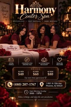 (480)207-1767 is ethnicity_Blackandoffers nuru massages, asian massage, bodyrubs in Phoenix and available for service_location_bothon rubrankings Type
Petite
Ethnicity
Latino
Service Locations
Incall
Description
🌸 Harmony Center Spa 🌸
📍 Glendale, Arizona

✨ Reflexology • Foot Massage • Hand Massage ✨

💖 Bilingual Staff (English & Spanish) – Yes, We Speak English! 😊
🇲🇽 Mexican • 🇬🇹 Guatemalan • 🇨🇺 Cuban • 🇪🇸 Spanish • 🇺🇸 American

🎉 Under New Management & With New Staff! 🎉

Visit us and enjoy a relaxing experience with our professional team! Come have the best session of your life 💞 you won’t regret it!

🎀 Our Top Therapists: Accurate Fotos ✔️
• Catalina
• Karen
• Katy
• Zaya
• Keyra
• Ari
• Bella
• Violeta

✔ Clean Towels
✔ Hot Stones
✔ Fragrance-Free Organic Oils
✔ No Appointment Necessary

💆‍♀️ Prices:
• 30 Minutes — $40
• 45 Minutes — $60
• 60 Minutes — $80
Tips more than appreciated 🥰

📍 Harmony Center Spa – Glendale, Arizona
📞 Call: (480) 207-1767

✨ Relax, recharge, and enjoy the care you deserve. ✨

Walk-Ins Welcome • No Appointment Needed 😊 Open Monday-Sunday (9am-10pm)
☎️ Everyone Is Welcome! 💖
Address: 11801 N 19th Ave.
                Phoenix, AZ 85029
CASH ONLY ATM ON SITE✔️✔️✔️✔️✔️
CONTACT DETAILS
Phone number
(520) 633-3484
Country
United States
State/Region/Province
Arizona
City
Phoenix