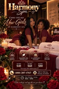 (480)207-1767 is ethnicity_Blackandoffers nuru massages, asian massage, bodyrubs in Phoenix and available for service_location_bothon rubrankings Type
Petite
Ethnicity
Latino
Service Locations
Incall
Description
🌸 Harmony Center Spa 🌸
📍 Glendale, Arizona

✨ Reflexology • Foot Massage • Hand Massage ✨

💖 Bilingual Staff (English & Spanish) – Yes, We Speak English! 😊
🇲🇽 Mexican • 🇬🇹 Guatemalan • 🇨🇺 Cuban • 🇪🇸 Spanish • 🇺🇸 American

🎉 Under New Management & With New Staff! 🎉

Visit us and enjoy a relaxing experience with our professional team! Come have the best session of your life 💞 you won’t regret it!

🎀 Our Top Therapists: Accurate Fotos ✔️
• Catalina
• Karen
• Katy
• Zaya
• Keyra
• Ari
• Bella
• Violeta

✔ Clean Towels
✔ Hot Stones
✔ Fragrance-Free Organic Oils
✔ No Appointment Necessary

💆‍♀️ Prices:
• 30 Minutes — $40
• 45 Minutes — $60
• 60 Minutes — $80
Tips more than appreciated 🥰

📍 Harmony Center Spa – Glendale, Arizona
📞 Call: (480) 207-1767

✨ Relax, recharge, and enjoy the care you deserve. ✨

Walk-Ins Welcome • No Appointment Needed 😊 Open Monday-Sunday (9am-10pm)
☎️ Everyone Is Welcome! 💖
Address: 11801 N 19th Ave.
                Phoenix, AZ 85029
CASH ONLY ATM ON SITE✔️✔️✔️✔️✔️
CONTACT DETAILS
Phone number
(520) 633-3484
Country
United States
State/Region/Province
Arizona
City
Phoenix