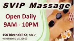 (540)914-9111 is ethnicity_asianandoffers nuru massages, asian massage, bodyrubs in Richmond and available for service_location_incallon rubrankings Come lay on our heated tables and get an authentic traditional Asian massage at SVIP. You'll be glad you did!

Back walking available too!

Free! Aromatherapy available using Essential Oils. We use the best, Plant Therapy and Laguna Moon:

      - Tea Tree - good for burns, deodorizing, is antiseptic, antimicrobial and antifungal. 
      - Sweet Orange - Uplifting, calming, good for the digestive system.
      - Lavender - Restful sleep, reduces stress, soothes sun-damaged skin.
      - Eucalyptus - Good during cold season, relieves pain and fights against herpes simplex virus.
      - Peppermint - Energizing, stimulating, revitalizing.
      - Lemon - Reduces anxiety and depression, may also help cognitive function of folks with Alzheimer’s disease.

30 min $50
60 min $60
90 min $110

table shower is an additional $20

We are located at 150 Rivendell Ct., Suite 7, Winchester, VA 22603 - (540) 914-9111

