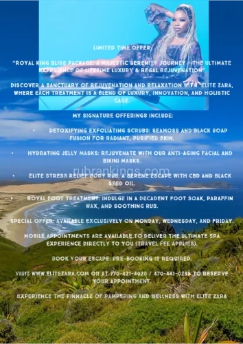(470)222-3864 is Blackand offers nuru massages, asian massage, bodyrubs in Charleston and available for incall on rubrankings Is life stressing you out? Body Sore and could need some TLC?  Look no further, I offer Aromatherapy Smells, Frequency Rising Meditation Sounds in the air. I use the finest techniques that will make you fall asleep from Relaxation and pure Bliss. With years of professional experience. There is truly no other choice but me. *Never rushed* I always make you feel important and appreciated :)“Treat yourself, To the finer things in Life” You deserve it???????I use all of The Finest Oils that are a combination match for any troubled skin. I will Rub Every inch of your body with my strong magical hands... Leaving you happy RELAXED and Rejuvenated.  'It's not just a MASSAGE... It's an Elite Experience??☺️" All of my appointments include complementary ? and liquor. ? Email - Call - Text * Elite Zara ???? * Available: Tuesday - Thursday             7am-untilDe-stress with me with a warm & Sensual Full Body Rub session. Full of tranquility from head to toe. B2B ( Lingerie) NURU ??? (Includes Shower with me ? ) NURU V.I.P (Includes Shower Scrub, Fully Nude & MT) ? King Treatment V.I.P ( Includes Nuru or Milking table, Shower scrub, MT, Fully Nude and cuddling session) Milking Table/Edging?Add ons?Prostate rubMTDomme Sessions Fetish Friendly Peg Sessions King treatment V.I.PManscaping ( Wax/Shaver) Jelly Mask + Wax Lunch Date Dinner Date When booking please include -Name-Ideal Appointment Day & Time -LocationPlease Mature Respectful Gentleman Only ?I look forward to meeting you and growing our friendship ??P411 : P378353Follow me on Snapchat : TheEliteZara Follow my ig: TheEliteZaraCheck out my website: Elitezara.com Add my OF : TheEliteZara