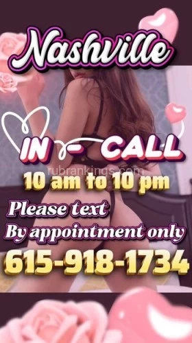 Nashville BodyRubs Offered By (615)918-1734 | Bodyrubs (615)918-1734 is asianand offers nuru massages, asian massage, bodyrubs in Nashville and available for incall on rubrankings I have a slender, toned figure, irresistibly smooth skin, silky hair, and a sweet, flirtatious smile. I have a charm that's simply unforgettable.
I aim to captivate you with enchantment and sensuality, leaving you deeply relaxed and craving even more of our exceptional services. Our bodies are truly unique, each possessing a singular charm and playful allure that will hold your attention and bring you immense happiness and satisfaction. I am delighted to spend wonderful moments with refined gentlemen, fulfilling your every desire and creating unforgettable experiences.
I am available for in-call appointments daily from 10 AM to 10 PM. Please text to schedule—calls will not be answered.
Visit: www.funudf.com