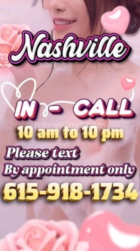 Nashville BodyRubs Offered By (615)918-1734 | Bodyrubs (615)918-1734 is asianand offers nuru massages, asian massage, bodyrubs in Nashville and available for incall on rubrankings I have a slender, toned figure, irresistibly smooth skin, silky hair, and a sweet, flirtatious smile. I have a charm that's simply unforgettable.
I aim to captivate you with enchantment and sensuality, leaving you deeply relaxed and craving even more of our exceptional services. Our bodies are truly unique, each possessing a singular charm and playful allure that will hold your attention and bring you immense happiness and satisfaction. I am delighted to spend wonderful moments with refined gentlemen, fulfilling your every desire and creating unforgettable experiences.
I am available for in-call appointments daily from 10 AM to 10 PM. Please text to schedule—calls will not be answered.
Visit: www.funudf.com