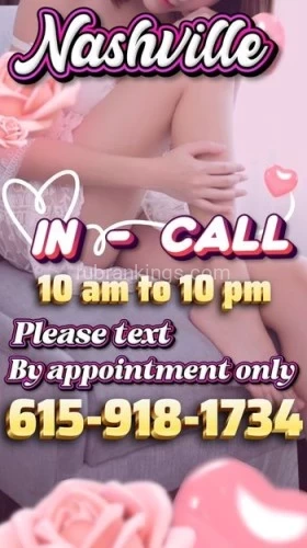Nashville BodyRubs Offered By (615)918-1734 | Bodyrubs (615)918-1734 is asianand offers nuru massages, asian massage, bodyrubs in Nashville and available for incall on rubrankings I have a slender, toned figure, irresistibly smooth skin, silky hair, and a sweet, flirtatious smile. I have a charm that's simply unforgettable.
I aim to captivate you with enchantment and sensuality, leaving you deeply relaxed and craving even more of our exceptional services. Our bodies are truly unique, each possessing a singular charm and playful allure that will hold your attention and bring you immense happiness and satisfaction. I am delighted to spend wonderful moments with refined gentlemen, fulfilling your every desire and creating unforgettable experiences.
I am available for in-call appointments daily from 10 AM to 10 PM. Please text to schedule—calls will not be answered.
Visit: www.funudf.com