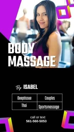 (561)560-5053 is Latinoand offers nuru massages, asian massage, bodyrubs in Miami and available for both on rubrankings Massage by Isabel Fit professional Latina masseuse available for outcall massage. I offer deep tissue, sports massage, and couples massage. Please call or text 561-560-5053. Broward, Miami, and Palm Beach.