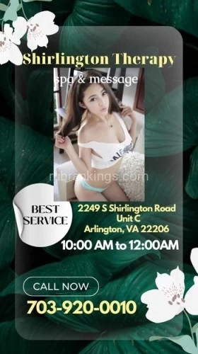 (703)920-0010 is asianand offers nuru massages, asian massage, bodyrubs in Washington and available for both on rubrankings ? Rejuvenate Your Senses at Shirlington Therapy Spa ?

Welcome to Shirlington Therapy Spa, your tranquil oasis for a rejuvenating escape! Discover the magic of our specialized massage therapies:

?‍♂️ Deep Tissue: Relieve stubborn knots and tension, restoring flexibility and vitality.
? Shiatsu: Experience holistic healing, as pressure points restore balance and harmony.
?‍♀️ Swedish: Immerse yourself in relaxation with gentle, soothing strokes.

But that's not all! Elevate your experience with our luxurious table shower. A gentle, warm water massage that leaves you refreshed, revitalized, and your skin silky smooth.

? Your Path to Wellness Starts Here ?

We understand that self-care is essential, and we're here to make it easy for you. Our welcoming atmosphere and caring therapists ensure a serene journey to well-being.

Ready to embark on your path to relaxation and revitalization? Book your appointment today by calling [Phone Number] or visiting [Website]. Shirlington Therapy Spa - Where Wellness Meets Bliss! ??‍♀️??‍♂️?