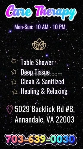 Washington BodyRubs Offered By (703)363-9003 | Bodyrubs (703)363-9003 is asianand offers nuru massages, asian massage, bodyrubs in Washington and available for both on rubrankings ? Elevate Your Wellness Experience with Care Therapy! ?
At Care Therapy, we believe in the transformative power of massage to nurture both body and soul. ?
Step into our sanctuary of tranquility and let our expert therapists guide you on a journey to total relaxation and rejuvenation. ?
With a wide range of massage techniques tailored to your unique needs, from soothing Swedish to invigorating deep tissue, we offer a personalized experience that will leave you feeling refreshed, revitalized, and ready to take on the world. ?♂️?♀️
Experience the Care Therapy difference today and prioritize your well-being like never before.
Book your session now and rediscover the joy of self-care! ?
Experience the Care Therapy difference today and prioritize your well-being like never before. Book your session now and rediscover the joy of self-care! ?
? Call us to book your appointment Let's embark on your wellness journey together!
