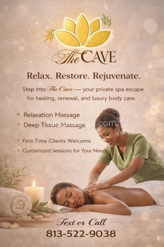 (813)522-9038 is 0and offers nuru massages, asian massage, bodyrubs in Tampa and available for both on rubrankings Unwind at the Cave 

The cave offers a total relaxation experience. The goal is to leave your body feeling relaxed and rejuvenated. The experience is very private and discreet. 
Your body is always in good hands at the cave. See you in the Cave ?✌?

Please call or text to book an appointment. 

Hope to see you soon 💞💞💕