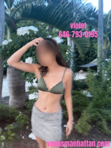 (646)793-0195 is Caucasianand offers nuru massages, asian massage, bodyrubs in New york city nyc and available for incall on rubrankings Hi boys, I'm Violet. I'm a 21 year old all american student with porcelain skin. My dark hair falls past my shoulders and frames my pretty face, accentuating my Sicilian features: big brown eyes, high cheekbones, and a bright smile. I'm a petite 5’2” spinner that has a slim build with perky 32B breasts and a heart shaped booty that fits perfectly in your hands. With a lean body and a tight core, my pilates body and soft curves will leave you in ecstasy. My style is an embodiment of my aura: sweet, passionate, and down to earth. Titillated by all the possibilities of sensual exploration, I'm open-minded, intellectual, and dynamic. From learning about your passions to giving in to your fantasies, I'm sensuous woman that will spark a thrill into your life. I'm deeply attentive and can't wait to indulge in an exploration of your desires. Let my intuitive hands tease and explore every inch of your body. I love meeting new friends and can't wait to escape to a world of pleasure and fun with you.**I offer an incredible nuru massage with genuine nuru gel! Enjoy a premium experience of sensual body to body sliding that will leave you totally mind blown!**Come by my private, clean apartment in Midtown West, Manhattan. There is a shower available. I accept same day bookings! Light screening required for new friends!availability: check the schedule here ? https://www.venusmanhattan.com/schedulerates: $200 half hour / $300 full hournuru rates: $300 half hour / $400 full hourcall / text: 646-793-0195email: violetofvenus@protonmail.commore pictures: https://www.venusmanhattan.com/violetlocation: Midtown West (Manhattan)