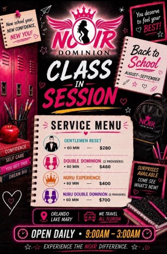 Orlando BodyRubs Offered By (321)424-1098 | Bodyrubs (321)424-1098 is Latinoand offers nuru massages, asian massage, bodyrubs in Orlando and available for both on rubrankings π NOIR DOMINION β CLASS IS IN SESSION π
π Welcome to the School of Luxury, Confidence & Relaxation, papi. π
School is back, but stress? Dismissed.
Put the phone away, forget the to-do list, and come get spoiled a little. At Noir Dominion, every appointment is about attention, comfort, confidence, and that extra touch of luxury youβve been needing.
Because mi amorβ¦ sometimes you need to stop handling everything and let someone take care of you. π
βββββββββββββββ
π DETENTION MENU
π THE GENTLEMANβS RESET
60 Minutes β $280
A private escape to relax, release tension, and get your confidence back.
βοΈ DOUBLE DOMINION
60 Minutes β $480
Two providers. Double the attention. Double the luxury. π
π NURU LUXURY EXPERIENCE
60 Minutes β $400
Smooth, relaxing, and made for the gentleman who likes the finer things.
π NURU DUO EXPERIENCE
60 Minutes β $700
Two providers and all the attention you can handle. Consider this your favorite class. π
βοΈ 321-424-1098
βββββββββββββββ
π YOUR ASSIGNMENT? PICK YOUR EXPERIENCE.
No homework. No stress. Just good vibes, luxury, and a little temptation.
Come curious.
Leave relaxed.
Come back because ordinary just doesnβt hit the same. π
βββββββββββββββ
πΏ PRIVATE LUXURY SHOWER SUITES
Refresh before or after your appointment with private rainfall showers, plush towels, and premium amenities.
π COMPLETE DISCRETION
Private parking.
Confidential reservations.
Exclusive atmosphere.
Your privacy always comes first.
βββββββββββββββ
π NOW SERVING
π Orlando
π Lake Mary
π Mobile appointments available throughout Florida.
π Contact us for travel pricing.
πΈ Real photos
β° Open daily 9:00 AMβ3:00 AM
π Incall available
π Outcall available
βοΈ 321-424-1098
π NOIR DOMINION π
Luxury. Attention. Confidence. Relaxation.
Your seat is waiting, papi.
Come unwind, behaveβ¦ or maybe donβt. ππ