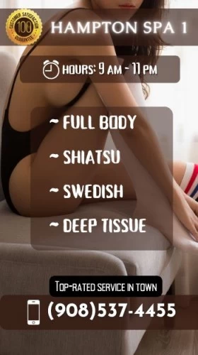(908)537-4455 is asianand offers nuru massages, asian massage, bodyrubs in Newark and available for incall on rubrankings 908-537-4455Relax and Rejuvenate with our Body Rub Massage Services!At our massage parlor, we offer a variety of body rub massage services to help you unwind and de-stress. Our experienced masseuses are skilled in various techniques to provide you with a truly relaxing experience.Our services include:    Full body rub massage: Our full body rub massage is a complete experience that will leave you feeling refreshed and revitalized. We use long, flowing strokes to ease tension and promote relaxation.    Deep tissue massage: If you have tight muscles or chronic pain, our deep tissue massage is perfect for you. Our masseuses will apply deep pressure to release knots and ease tension in your muscles.    Swedish massage: Our Swedish massage is a classic technique that uses gentle strokes to promote relaxation and improve circulation.Our massage parlor is clean, comfortable, and inviting, with a relaxing atmosphere that will help you unwind. We also offer flexible scheduling and affordable rates, so you can enjoy our services whenever you need them.Don't wait any longer to treat yourself to the ultimate relaxation experience. Call us today to schedule your body rub massage!150 NJ-31, Hampton, NJ 08827
