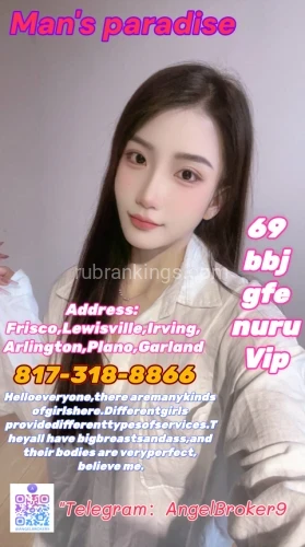 (817)318-8866 is asianand offers nuru massages, asian massage, bodyrubs in Dallas and available for incall on rubrankings Grand opening ！Eight-deal discount！
SHE Spa Massage Welcome to my service
We attach great importance to customer experience, understand their needs, strictly require girls to receive training, and can provide
Offer special promotions.
I will book the best service for you.believe me!
New girls arrives 100% BBBJ Meet quality relaxation More choices!
No tips are charged! No additional charges!Spend less money and enjoy the best service.
Unique massage techniques bring you the most comfortable stress relief and physical disease treatment
Vip b2b nuru 69 gfe fs b*j b*fs Massage /100% Safe Fresh Clean Discreet Playful & Open Minded
Open：8am-12am
City ：Dallas
Address：Frisco,Irving,Arlington,Plano,Garland
Appointment：817-318-8866
Telegram：@AngelBroker9（The only telegram number）
We are a chain organization dedicated to meeting the needs, ensuring safety and protecting the rights of every customer.
Please contact me to find the nearest business location to your location.
!!!Cautionary Notice: If you encounter situations involving deposits/advance payments or gift cards, it is definitely a scam.
Please do not fall victim to such schemes!!!
Remember my contact information!