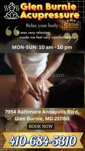 (410)684-5310 is 0and offers nuru massages, asian massage, bodyrubs in Washington and available for both on rubrankings ✨ Restore. Rebalance. Renew. ✨Glen Burnie Acupressure – Where Healing Meets HarmonyStep into a space designed for relief, relaxation, and total body wellness. At Glen Burnie Acupressure, we specialize in traditional and therapeutic acupressure techniques that ease tension, improve circulation, and help your body heal from within.? What We Offer:   • Full body acupressure sessions    • Deep tissue and relaxation massage    • Targeted pain and stress relief    Quiet, private rooms with calming ambianceWhether you're dealing with chronic pain, stress, fatigue, or just need time to unwind—we’re here to help you feel your best.?Located in Glen Burnie, MD? Call now to book your session and feel the difference in just one visit.Your body deserves this.