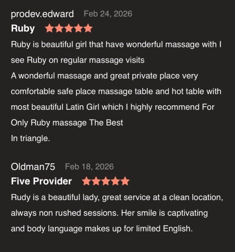(919)298-3535 is Latinoand offers nuru massages, asian massage, bodyrubs in Raleigh and available for incall on rubrankings ?✨✨NEW LOCATION/NEW PICTURES✨✨?⏱️8:00 AM 6:00PM
??? This is for entertainment purposes only 
(*Donations are for my time*)


~?Clean & Spa like
~?Sensual
~?Discreet

?*RUBY* Luxurious Hands of Relief?
*Experience the art of deep relaxation in a serene, 

**Your Session Includes.**
?**Customized Techniques ** - Swedish, deep tissue, or relaxed
?**Spotless, tranquil environment ** fresh linens and soothing ambience 
?**Discreet & professional service** Your comfort is guaranteed

?**To Book (Text Only)**

- Your name 
- Age 
- Race 
**Donation: 190 hh, 270 h**