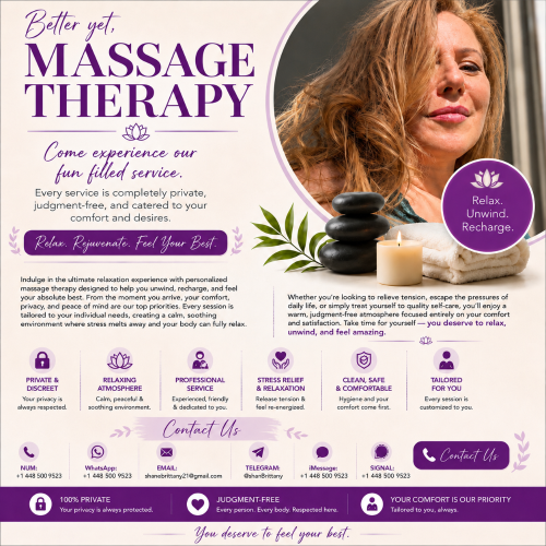 Salt lake city BodyRubs Offered By (448)500-9523 | Bodyrubs (448)500-9523 is Caucasianand offers nuru massages, asian massage, bodyrubs in Salt lake city and available for both on rubrankings Welcome to Brittany Touch – Your Sanctuary for Sensual Bodywork, Waxing & Deep Relaxation 🌸
Relax. Release. Recharge. Reawaken.
Created for men who crave a woman’s warm, intuitive, and sensual touch — whether you’re straight, bi, or curious — this is your private escape where comfort meets pure pleasure.
🔥 Signature Massage Experiences Include:
• Nuru Nirvana – slippery, body-to-body bliss with warm oils and deep skin contact
• Deep Tissue Release – firm, focused strokes to melt tension and stress
• Sensual Awakening – slow, teasing touch designed to stimulate and soothe
• Erotic Temptation – a sensual buildup that keeps your body begging for more
• Swedish + Happy Ending – classic full-body release with a steamy finale 💦🍑
✨ Now Offering Full-Body Male Waxing:
Smooth, clean, and touchably irresistible.
• Chest & abs
• Back & shoulders
• Arms & legs
• Intimate areas (manscaping included)
Every service is completely private, judgment-free, and catered to your comfort and desires. Whether you’re exploring your bi side or simply seeking a deeply satisfying experience, you’re in the hands of a woman who understands what men want — and how to deliver it.📲 Text/iMessage+1 (448) 500-9523
💬 WhatsApp: 1 (448) 500-9523
✈️ Telegram: @shanBrittany
Email:shanebrittany21@gmail.com
Signal:1 (448) 500-9523
By appointment only. Discreet. Professional. Irresistibly satisfying.