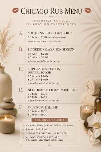 Chicago BodyRubs Offered By (630)505-6166 | Bodyrubs (630)505-6166 is Blackand offers nuru massages, asian massage, bodyrubs in Chicago and available for both on rubrankings hi I’m Cocoa Cinnamon...
I’m a Erotic Table Body Provider, aka erotic masseuse. I’m sensual, sexy, and I’m here to help you relax all of stress away. I'm available to host and outcall. I’m an all natural, Ebony voluptuous woman, with cocoa brown skin, and a smile that will warm your heart.
Let's take a ride through your darkest, kinkiest, and most outlandish fantasies. I’m into kink, cuddling, dirty talk, cocktail dates, mutual massages, plus I’m very open-minded. Good Hygiene and cleanliness is mandatory for myself and you as well. Complementary shower before or after your session when hosting.
Serious Clients ONLY No Games! - 100% Real & can verify. Discreet High-Class Experience.
I'm available by appointment 12pm to 8pm. I can be available before noon for an additional 25$ and after 9pm for additional 50$.
Please text before calling, I greatly appreciate that.
Video Call Verification 20$
Custom Picture Verifiction 10$
Custom Video Verification 25$
IG: Cocoa.Cinnamon
All incall appointments require a $50 deposit, and all outcalls require the travel fee in place of deposit.
Outcalls to nice hotels and residences only.
✨ CHICAGOLAND AVAILABILITY UPDATE ✨
I’m available Tuesday–Thursday throughout the Chicagoland area for travel-to-you bookings.
🏙️ FRIDAYS — DOWNTOWN CHICAGO
Fridays are my hosting days, at a nice downtown Chicago hotel location.
Please book at least 4 hours in advance on all non-hosting days so I have enough time to prepare and travel to you.
Thank you for planning ahead. 💋