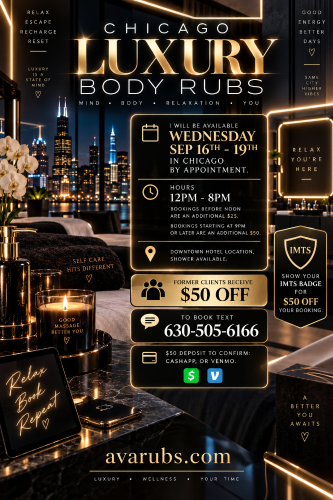 Chicago BodyRubs Offered By (630)505-6166 | Bodyrubs (630)505-6166 is Blackand offers nuru massages, asian massage, bodyrubs in Chicago and available for both on rubrankings hi I’m Cocoa Cinnamon...
I’m a Erotic Table Body Provider, aka erotic masseuse. I’m sensual, sexy, and I’m here to help you relax all of stress away. I'm available to host and outcall. I’m an all natural, Ebony voluptuous woman, with cocoa brown skin, and a smile that will warm your heart.
Let's take a ride through your darkest, kinkiest, and most outlandish fantasies. I’m into kink, cuddling, dirty talk, cocktail dates, mutual massages, plus I’m very open-minded. Good Hygiene and cleanliness is mandatory for myself and you as well. Complementary shower before or after your session when hosting.
Serious Clients ONLY No Games! - 100% Real & can verify. Discreet High-Class Experience.
I'm available by appointment 12pm to 8pm. I can be available before noon for an additional 25$ and after 9pm for additional 50$.
Please text before calling, I greatly appreciate that.
Video Call Verification 20$
Custom Picture Verifiction 10$
Custom Video Verification 25$
IG: Cocoa.Cinnamon
All incall appointments require a $50 deposit, and all outcalls require the travel fee in place of deposit.
Outcalls to nice hotels and residences only.
✨ CHICAGOLAND AVAILABILITY UPDATE ✨
I’m available Tuesday–Thursday throughout the Chicagoland area for travel-to-you bookings.
🏙️ FRIDAYS — DOWNTOWN CHICAGO
Fridays are my hosting days, at a nice downtown Chicago hotel location.
Please book at least 4 hours in advance on all non-hosting days so I have enough time to prepare and travel to you.
Thank you for planning ahead. 💋