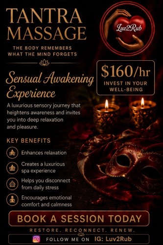 Columbia BodyRubs Offered By (561)466-0902 | Bodyrubs (561)466-0902 is Blackand offers nuru massages, asian massage, bodyrubs in Columbia and available for both on rubrankings Rates are listed on Pics Below🤩
If you’ve been searching for a truly elevated relaxation experience, welcome. My name is Destiny, founder of Luv2Rub, and I have spent over 3 years as a Holistic Touch Therapy Specialist helping clients disconnect from stress, reconnect with themselves, and experience deep relaxation through the power of intentional touch.
What makes me different is simple: this isn’t a rushed appointment or a generic spa visit. Every session is thoughtfully designed to create a calming, welcoming atmosphere where you can leave the outside world behind and fully relax.
🌹 What You Can Expect
âś” A warm, luxurious, judgment-free environment
âś” Professional, respectful, and attentive service
âś” Personalized sessions tailored to your needs
âś” Relaxing music, soothing ambiance, and positive energy
âś” A focus on comfort, relaxation, connection, and well-being
âś” Genuine passion for helping others feel renewed and restored
For me, this work is more than a profession—it’s something I genuinely enjoy. Creating meaningful experiences and helping people release tension, stress, and everyday pressures is what I love most.
✨ A Rare Experience
Services like this are difficult to find because they combine professionalism, experience, nurturing energy, and authentic care. Many clients tell me they’ve never experienced anything quite like a
If you’ve been thinking about treating yourself to something special, this is your opportunity.
Invest in yourself. Relax. Recharge. Reconnect.
BOOK YOUR SESSION NOW 561-466-0902
Follow Me On IG: @Luv2Rub
Professional • Welcoming • Relaxing • Unforgettable
