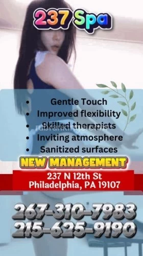 Philadelphia BodyRubs Offered By (267)310-7983 | Bodyrubs (267)310-7983 is asianand offers nuru massages, asian massage, bodyrubs in Philadelphia and available for both on rubrankings ? Experience the Ultimate in Relaxation at 237 Spa ?
?️ Location: 237 N 12th St, Philadelphia, PA 19107
? Phone: 267-310-7983 || 215-625-9190
Gentlemen, it’s time to treat yourself to a premium spa experience. At 237 Spa, our expert female massage therapists are here to help you unwind and recharge. Whether you're looking for a deep tissue massage to ease tension or a relaxing aromatherapy session, our skilled team has you covered.
?♂️ Indulge in:
Soothing Swedish Massages ?
Intense Deep Tissue Treatments ?
Revitalizing Aromatherapy ?
Embrace the ultimate in relaxation and let our professionals take care of you. Book your escape today and discover why 237 Spa is Philadelphia’s premier destination for relaxation.
✨ Call us now to schedule your appointment! ✨
267-310-7983 || 215-625-9190
Experience relaxation redefined at 237 Spa – where your comfort is our priority.