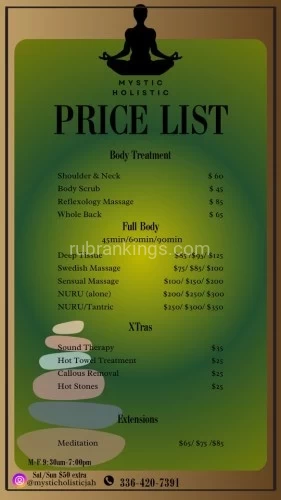 Greensboro BodyRubs Offered By (743)209-8815 | Bodyrubs (743)209-8815 is Blackand offers nuru massages, asian massage, bodyrubs in Greensboro and available for both on rubrankings Thank you for clicking my ad!
•Are you tired of disconnected experiences?
•Have you been working extremely hard and need a moment of serenity?
•Have you experienced a multitude of services and just felt like “Wow I still haven’t found what I’m looking for”?
•Would you like to try something new for the mind, body AND soul?
-Well Hi I’m Jah, I provide body rejuvenation services. My purpose is to help other’s release, heal and relax. I offer a number of services that you can see below. In order to book I will perform a light screening, I do NOT see every person and my goal is to create bonds and a great business relationship with you. I do allow walk ins but I prefer appointments. Walk ins are available first to my regulars and must be inquired 30-60 mins before desired time. I will not allow walk ins hours before time, you must make a deposit if you’d like to set up an appointment and have a specified space for only you. I do travel, but dependidistance, the travel fee does vary.
To ensure legitimacy of my business please follow me on
Instagram @Mysticholisticjah
TikTok @iamjahgoddess
Snapchat @jah_goddess7
Hope to see you soon,
Jah