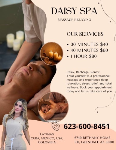 Phoenix BodyRubs Offered By (623)600-8451 | Bodyrubs (623)600-8451 is 0and offers nuru massages, asian massage, bodyrubs in Phoenix and available for both on rubrankings Title
✨✨✨KELLY✨✨✨
Body Type
Curvy
Ethnicity
Latino
Service Locations
Both
Description
Title
🌷🌷KELLY🌷🌷
Body Type
Curvy
Ethnicity
Latino
Service Locations
Both
Description
Title
🎀DaisySpa✨
Body Type
Petite
Ethnicity
Latino
Service Locations
Incall
Description
🌸 Daisy Spa 🌸
📍 Glendale, Arizona
✨Reflexology•Foot Massage•Hand Massage✨
💖 Bilingual Staff (English & Spanish)
🇲🇽 Mexican • 🇬🇹 Guatemalan • 🇨🇺 Cuban • 🇪🇸 Spanish • 🇺🇸 American
🎉 Under New Management & With New Staff! 🎉
Visit us and enjoy a relaxing experience with our professional team! Come have the best session of your life 💞 You won’t regret it!
🎀 Our Top Therapists:
• Catalina
• Karen
• Katy
• Natalia
• Keyra
✔ Clean Towels and Sheets
✔ Hot Stones
✔ Fragrance-Free Organic Oils
✔ No Appointment Necessary
💆♀️ Prices:
• 30 Minutes — $40
• 45 Minutes — $60
• 60 Minutes — $80
💖 Tips are greatly appreciated 🥰
📍 Daisy Spa
🏠 6749 W Bethany Home Rd. #103, Glendale, AZ
📞 Call: (623) 600-8451
✨ Relax, recharge, and enjoy the care you deserve. ✨
🚶♀️ Walk-Ins Welcome • No Appointment Needed 😊
🕘 Open Monday–Sunday (9:00 AM–10:00 PM)
☎️ Everyone Is Welcome! 💖 CASH ONLY ATM ON SITE XOXO
CONTACT DETAILS
Phone number
(520) 633-3484
Country
United States
State/Region/Province
Arizona
City
Phoenix
Location
6749 W Bethany Home Rd. #103, Glendale, AZ
CONTACT DETAILS
Phone number
(623) 600-8451
Country
United States
State/Region/Province
Arizona
City
CONTACT DETAILS
Phone number
(623) 600-8451
Country
United States
State/Region/Province
Arizona
City