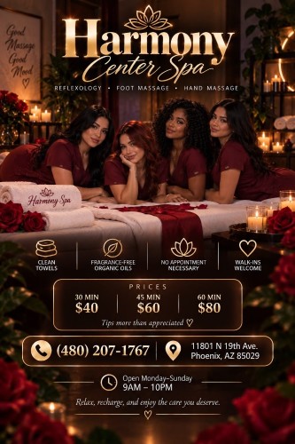 (480)207-1767 is Blackand offers nuru massages, asian massage, bodyrubs in Phoenix and available for both on rubrankings Type
Petite
Ethnicity
Latino
Service Locations
Incall
Description
🌸 Harmony Center Spa 🌸
📍 Glendale, Arizona

✨ Reflexology • Foot Massage • Hand Massage ✨

💖 Bilingual Staff (English & Spanish) – Yes, We Speak English! 😊
🇲🇽 Mexican • 🇬🇹 Guatemalan • 🇨🇺 Cuban • 🇪🇸 Spanish • 🇺🇸 American

🎉 Under New Management & With New Staff! 🎉

Visit us and enjoy a relaxing experience with our professional team! Come have the best session of your life 💞 you won’t regret it!

🎀 Our Top Therapists: Accurate Fotos ✔️
• Catalina
• Karen
• Katy
• Zaya
• Keyra
• Ari
• Bella
• Violeta

✔ Clean Towels
✔ Hot Stones
✔ Fragrance-Free Organic Oils
✔ No Appointment Necessary

💆‍♀️ Prices:
• 30 Minutes — $40
• 45 Minutes — $60
• 60 Minutes — $80
Tips more than appreciated 🥰

📍 Harmony Center Spa – Glendale, Arizona
📞 Call: (480) 207-1767

✨ Relax, recharge, and enjoy the care you deserve. ✨

Walk-Ins Welcome • No Appointment Needed 😊 Open Monday-Sunday (9am-10pm)
☎️ Everyone Is Welcome! 💖
Address: 11801 N 19th Ave.
                Phoenix, AZ 85029
CASH ONLY ATM ON SITE✔️✔️✔️✔️✔️
CONTACT DETAILS
Phone number
(520) 633-3484
Country
United States
State/Region/Province
Arizona
City
Phoenix