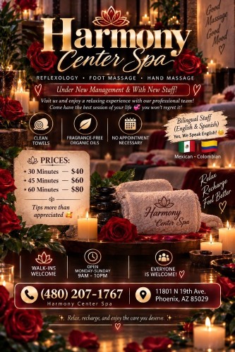 (480)207-1767 is Blackand offers nuru massages, asian massage, bodyrubs in Phoenix and available for both on rubrankings Type
Petite
Ethnicity
Latino
Service Locations
Incall
Description
🌸 Harmony Center Spa 🌸
📍 Glendale, Arizona

✨ Reflexology • Foot Massage • Hand Massage ✨

💖 Bilingual Staff (English & Spanish) – Yes, We Speak English! 😊
🇲🇽 Mexican • 🇬🇹 Guatemalan • 🇨🇺 Cuban • 🇪🇸 Spanish • 🇺🇸 American

🎉 Under New Management & With New Staff! 🎉

Visit us and enjoy a relaxing experience with our professional team! Come have the best session of your life 💞 you won’t regret it!

🎀 Our Top Therapists: Accurate Fotos ✔️
• Catalina
• Karen
• Katy
• Zaya
• Keyra
• Ari
• Bella
• Violeta

✔ Clean Towels
✔ Hot Stones
✔ Fragrance-Free Organic Oils
✔ No Appointment Necessary

💆‍♀️ Prices:
• 30 Minutes — $40
• 45 Minutes — $60
• 60 Minutes — $80
Tips more than appreciated 🥰

📍 Harmony Center Spa – Glendale, Arizona
📞 Call: (480) 207-1767

✨ Relax, recharge, and enjoy the care you deserve. ✨

Walk-Ins Welcome • No Appointment Needed 😊 Open Monday-Sunday (9am-10pm)
☎️ Everyone Is Welcome! 💖
Address: 11801 N 19th Ave.
                Phoenix, AZ 85029
CASH ONLY ATM ON SITE✔️✔️✔️✔️✔️
CONTACT DETAILS
Phone number
(520) 633-3484
Country
United States
State/Region/Province
Arizona
City
Phoenix