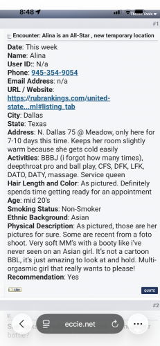 Dallas BodyRubs Offered By (945)354-9054 | Bodyrubs (945)354-9054 is asianand offers nuru massages, asian massage, bodyrubs in Dallas and available for incall on rubrankings 💕 Alina is back in town ! Your Asian dream girl w/ a heavenly body is here for a short stint and ready to book starting Sept 21
My pictures are 100% real and recent . I don't send photos or FT call .
I'm Alina , your seductive and playful companion. I love creating intimate sessions that would leave you craving more.
My goal is simple: to make you feel desired, satisfied, and completely taken care of from the comfort of your own space.
If you appreciate a beautiful girl who's genuinely engaged and loves what she does, you've come to the right place. Let's explore your fantasies
I'm slender and naturally feminine, in my twenties with a body made for indulgence.
Long, silky brown hair that falls down my back... soft, golden skin that begs to be touched. A narrow waist that dips into full, sensual hips. A perfectly shaped ass that demands your hands.
My lips? Full, heart-shaped, and utterly addictive.
Everything about me is intentional-from my tastefully seductive style to the way I lean in when you speak. I live well, love deeply, and take exquisite care of myself-because when you're in my presence, you deserve nothing less than the very best version of me. The way a simple smile can suddenly change the entire mood of a room.
But looks only get you so far.
The real attraction is in the chemistry. The teasing. The tension.
The feeling that builds when two people know exactly what's happening between them but neither one wants to rush it.
I love being desired. I love the anticipation.
My upscale incall will be familiar to my previous clients in the heart of N. Dallas. Now booking new and returning clients looking for stress relief, pampering, and a little extra indulgence. Treat yourself — you deserve it! 🫦
Let me take your mind off everything with my sensual touch and deeply relaxing presence. When you’re with me, it’s all about you — your comfort, your pleasure, your total escape.
Clean, Private Upscale Location
Shower Available Before/After
Slow, Sensual, Unrushed Energy
Come find out what true relaxation really feels like with a well-reviewed Viet girl.
Available 9 am-9 pm
B2B
160 HHR
200HR
❤️GFE Upgrade$ may be available❤️ Discussed in private ONLY
TEXT (945)354-9054 and speak directly with me
No AA PLEAS
CAN’T WAIT XOXO
Alina 💕