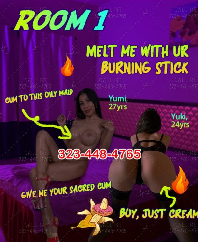 (323)448-4765 is asianand offers nuru massages, asian massage, bodyrubs in Chicago and available for incall on rubrankings 🧡Have you ever heard of Semen baptism? Now you get the chance to join these 10 GIRLS?🧡
🧡All girls are ready for pounding and squirting!🧡

Room 1:❤️‍🔥
-Yumi, 27yrs&Yuki, 24yrs, Dexterous hands slip towards your junior and hold it like a butterfly. Give you an intense hand job until you said it's enough.
Room 2:❤️‍🔥
-Coco, 25yrs&Diana, 23yrs, Naughty fingers wander around my body and finds its destination, immersing itself in my wet juicy pussy~

Room 3:❤️‍🔥
-Gloria, 26yrs&Monica, 28yrs, Donate your precious warm semen to my sperm bank body, I will keep them good for you~
Room 4:❤️‍🔥
-Jessica, 24yrs&Bobo, 30yrs, An unbearable commotion appears when I sit at your cock still, I'll give you endless pleasure if you allow me!

Room 5:❤️‍🔥
-Lily, 28yrs, My Busty ass shaking for u, horny pussy is already dripping with sweet juice! My wet tongue is ready for u!
Room 6:❤️‍🔥
-Lala, 32yrs, I've been blessed with curves that make any man sweat, this shows when you see me from below

Make your call:323-448-4765
