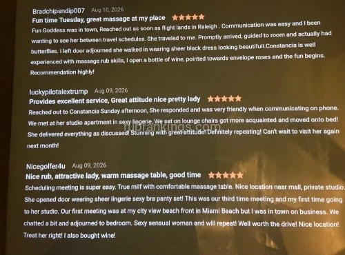 (919)702-2415 is Mixedand offers nuru massages, asian massage, bodyrubs in Greensboro and available for both on rubrankings Hello! I am Constancia an Up Scale Companion, Energetic and beautiful woman who loves meeting up scale gentlemen for 13 Years Plus! Offering enjoyable mutual massage experience or a lovely  Girlfriend companion wonderful time with passion that’s unique, relaxing and sensual! When your looking to unwind from the busy world Wednesday Night, You found me! I will provide you with the most unique enjoyable experience! Discretion and confidentiality is the up most important to me! I consider myself to be a sensual loving connoisseur of pleasure! You will find me well manicured, highly intellectual, trustworthy and a sincere passionate companion!  “ I’ve also trained in CMT Massage Therapy Ten Years! “  Respectful gentleman who enjoys companionship over 35 dial my number 1(919)702-2415! I love Sincere caring business professionals that doesn’t kiss or tell! You will be totally spoiled! Real satisfying companion experience! I want to be your favorite hello kiss  and memorable good bye kiss! Look forward to meeting you soon! 