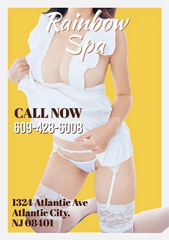 (609)428-6008 is 0and offers nuru massages, asian massage, bodyrubs in Atlantic city and available for both on rubrankings ? Welcome to New Rainbow Spa, where relaxation takes on vibrant new colors. ?Indulge in a world designed for your complete comfort and rejuvenation, where your well-being is our top priority. ?? Our expert therapists at New Rainbow Spa are dedicated to guiding you on a personalized path to vitality and balance. ?? Immerse yourself in an oasis of calmness, surrounded by soothing scents and a tranquil ambiance that sweeps away the stresses of daily life. ??Revitalize your body, mind, and spirit with our rejuvenating treatments, merging ancient wisdom with modern techniques to leave you refreshed and revitalized. ?‍♂️?? Release the burdens of your day as you embrace a deep sense of serenity within the warm and welcoming space of New Rainbow Spa. ?Treat yourself to the gift of well-being and immerse yourself in moments of pure bliss. ?‍♀️?⚡ Elevate your vitality and embark on a journey to a renewed and balanced you at New Rainbow Spa. ⚡? Discover the essence of rejuvenation in an environment tailored exclusively for your relaxation and transformation at New Rainbow Spa. ?