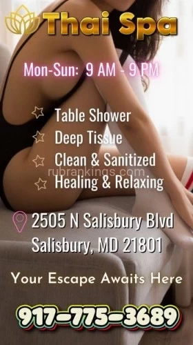 (917)775-3689 is asianand offers nuru massages, asian massage, bodyrubs in Washington and available for both on rubrankings ? Rejuvenate at Thai Spa ?✨ Body Scrub: Revitalize your skin with our luxurious exfoliation treatments, leaving you smooth and glowing.? Sauna: Detoxify and unwind in the soothing warmth of our tranquil sauna.? Spa Packages: Indulge in the ultimate relaxation with our curated packages, tailored for your well-being.? Book Your Experience Today:  917-775-3689? Visit Us: 2505 N Salisbury Blvd, Salisbury, MD 21801Feel renewed, refreshed, and radiant. ?
