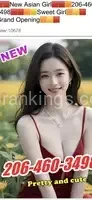 (206)460-3498 is asianand offers nuru massages, asian massage, bodyrubs in Seattle and available for incall on rubrankings We are 10 minutes from the the airport conveniently located in South Park. Plenty of parking and easy to access. We have 2 therapist rotating every 3 weeks. This week we have Lucy and Summer. Stop by for a relaxing experiencing. Looking forward to seeing youHh $50HR $65Plus Tips206-460-3498Text for location