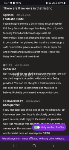 (619)675-6195 is Blackand offers nuru massages, asian massage, bodyrubs in San diego and available for incall on rubrankings Hello gentleman, my name is Daisy love. I want to thank you for stopping by my profile ?. My goal is to provide a safe space for you to enjoy while i relieve all your stress and for you to express all your desires without judgement.

I'm originally from Africa so I don't have the same attitude or demeanor as most women from here. I'm easy going, VERY feminine with a bubbly personality
and I truly enjoy bringing you the ultimate relief!

Come visit me in my new location in SDSU area
Private location with plenty Street parking 


ONLY 2 exclusive time slots available daily to give you my full attention.?


My FULL-BODY SENSUAL MASSAGE offers a luxurious, intimate, & deeply relaxing experience, set in a spa-like ambiance with soft candlelight & soothing atmosphere.

I have been on here for about 2 years
⚠️I'm verified ⚠️
So yes, I'm a real person 
and I have reviews. TER ID: 402950


Unfortunately I have dealt with a lot of different people who have caused me to create this disclaimer:

⚠️⚠️⚠️ PLEASE READ ⚠️⚠️⚠️
I do not see anyone who:
*has open sores / heavy acne
*Bad hygiene ( can shower at arrival )
*Obese 

👉1st time visitors👈
$75 Deposit required if NOT booking same day between 2pm and 6pm 
(Too many people play games 😔) 

I IMMEDIATELY ❌BLOCK❌ ANYONE WHO:
*asks for more pictures over text 
*Sends me nasty pictures 
*Asks about VIP over text
(Book an appointment we can talk)


You ABSOLUTELY must be a gentleman and respect my requirements:👇

⭐Send me your name, age, race & occupation 

TEXT ONLY
☎️ (619)675-6195


✨ SPECIALS✨ good till end of year 🎉🎊

(First time visit w/ review 
get $50 off NEXT visit of 60min or more)

Topless 
40min 175
60min 225
90min 275

Nude
40min 200
60min 250
90min 300

⭐15MIN EXTENSIONS AVAILABLE  +50⭐

!!Fetish friendly!!
Come in for regular visit and we can talk about options after 😉

         
Tips welcome, but not expected🤗

Cash & Venmo only