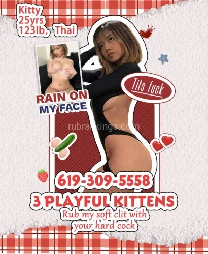 (619)309-5558 is asianand offers nuru massages, asian massage, bodyrubs in San diego and available for incall on rubrankings Welcome to my paradise island
We are
Playful kittens🌴🌴here😻
Ready for fun😽

✨✨✨Here are your island delights:✨✨✨
😻 Nancy, 25yrs, 122lb, Korean. 😻
💕 Let me tease you with a slow, sensual dance, grinding my tight ass against your cock until you're begging to be inside me.
😻 Sara, 26yrs, 116.00lb, Japanese. 😻
💕 I want to feel your hands grip my hips as you slide your thick dick into my soaking wet pussy, making me scream with every thrust.
😻 Kitty, 25yrs, 123.00lb, Thai. 😻
💕 Will you let me worship your body with my tongue, licking every inch of you before I take your hard cock deep in my throat?
🔥Cowgirl, Missionary, and Tits fuck...
🔥Our smiles and skills are your guarantee of😍pure😍bliss😍.
619-309-5558
www.goddessmsg.com